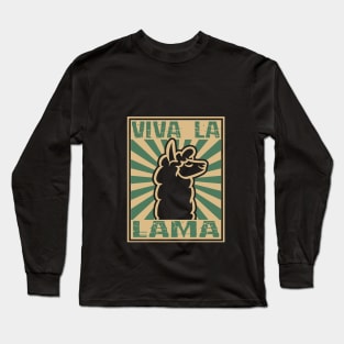 Funny Animals Viva La Lama Retro- color woodblock design Long Sleeve T-Shirt